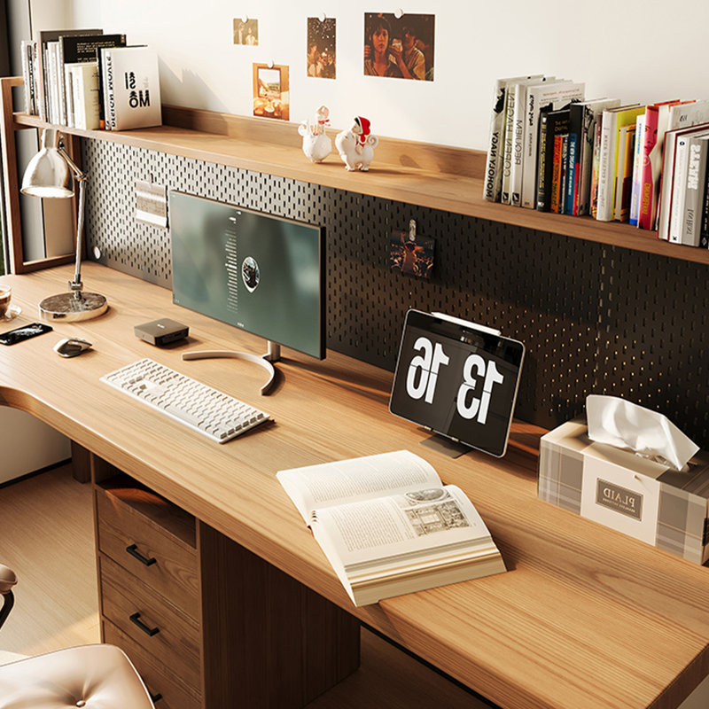 Noyer clair + bureau en bois massif en forme de L noir + fer, Retour à gauche, H 61,02 po x l 86,61 po x P 55,12 po