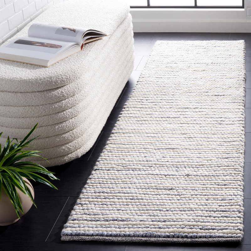 Tapis fait à la main Cleodora Dots - ivoire / bleu, Tapis de couloir 2 pi 3 po x 11 pi