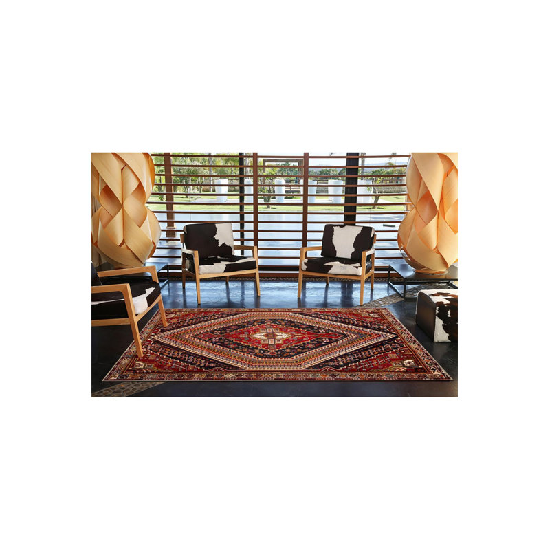 Tapis décoratif rouge à motif géométrique triangulaire de couleur rouge, Tapis de couloir 2 pi 6 po x 9 pi 10 po inclus