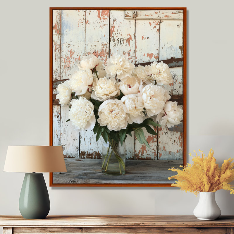 Photo pivoines par la grange laitière I - pivoines, reproduction d'art sur toile, H 40 po x l 30 po, Brun