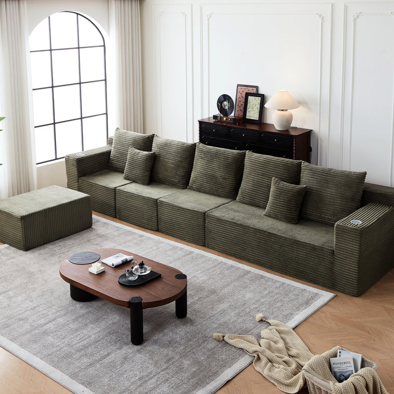 Canapé modulaire Cloud avec porte-gobelets, 6 sièges, velours côtelé, siège profond pour s'étirer librement - siège surdimensionné en velours côtelé, pas d'assemblage