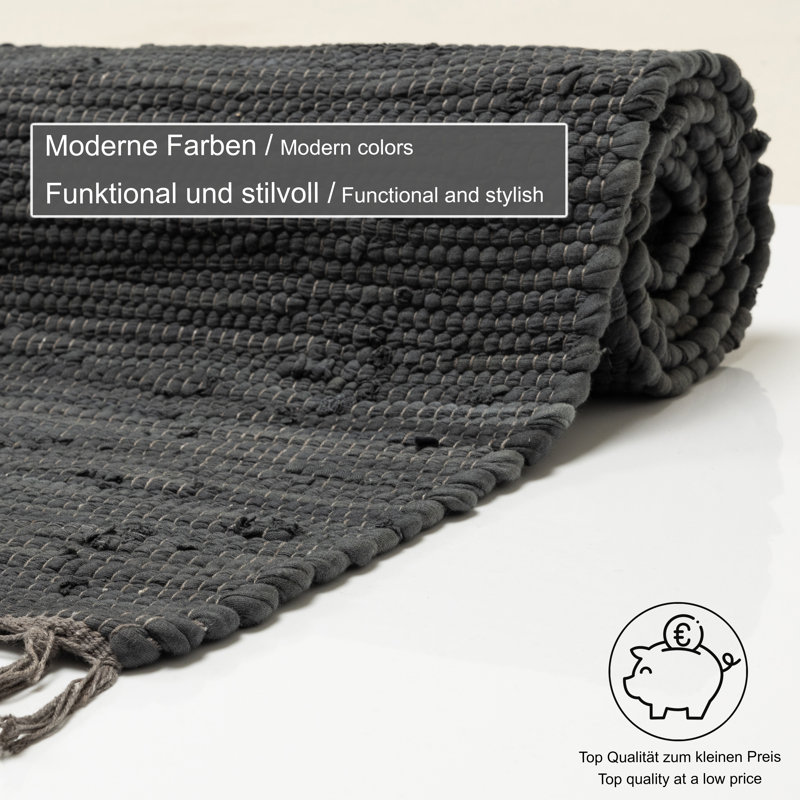 Hand Loomed Cotton Grey Indoor Rug, Rectangle 160 x 230cm