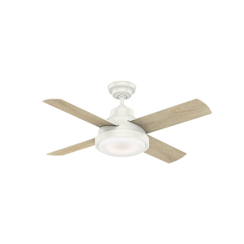 44" Levitt 4 - Blade LED Standard Ceiling Fan with Wall Control and Light Kit Included, Fresh White/Fresh White & Rustic Oak
