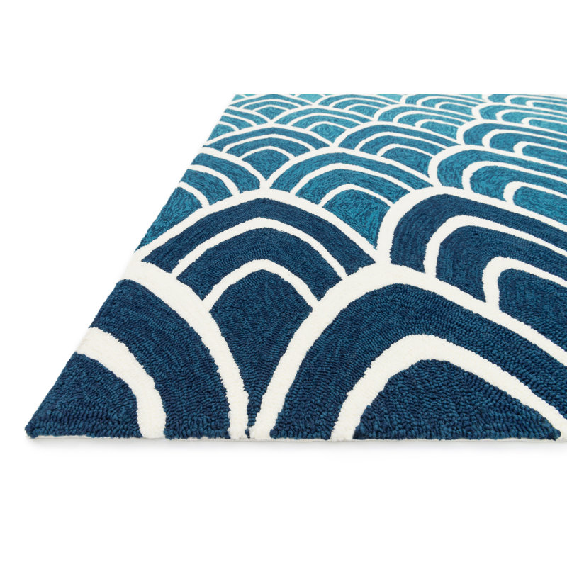 Tapis décoratif d’intérieur/extérieur bleu crochetés naal, Rectangle 5 pi x 7 pi 6 po