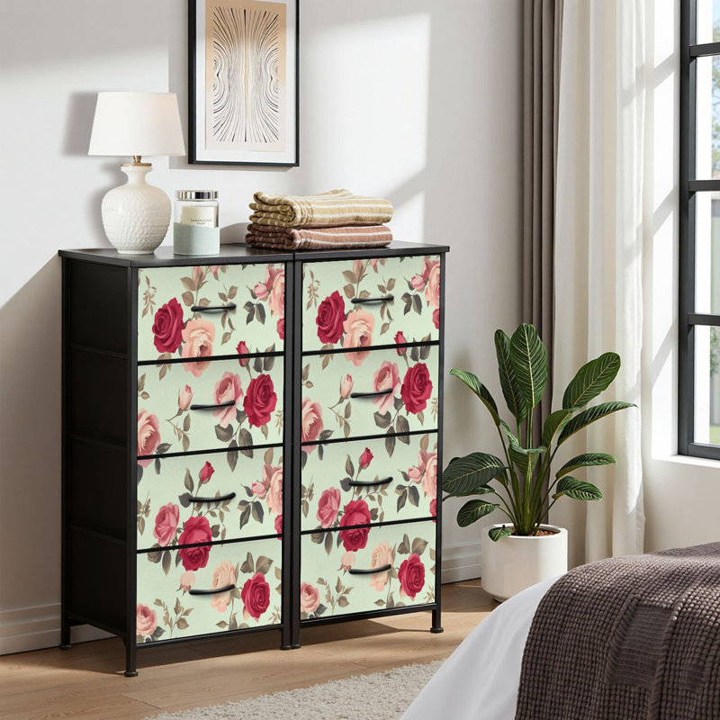 4 Drawer Dresser for Bedroom, Narrow Chest of Drawers, Wooden Top and Study Iron Frame 18"x37.5"-(WxH)