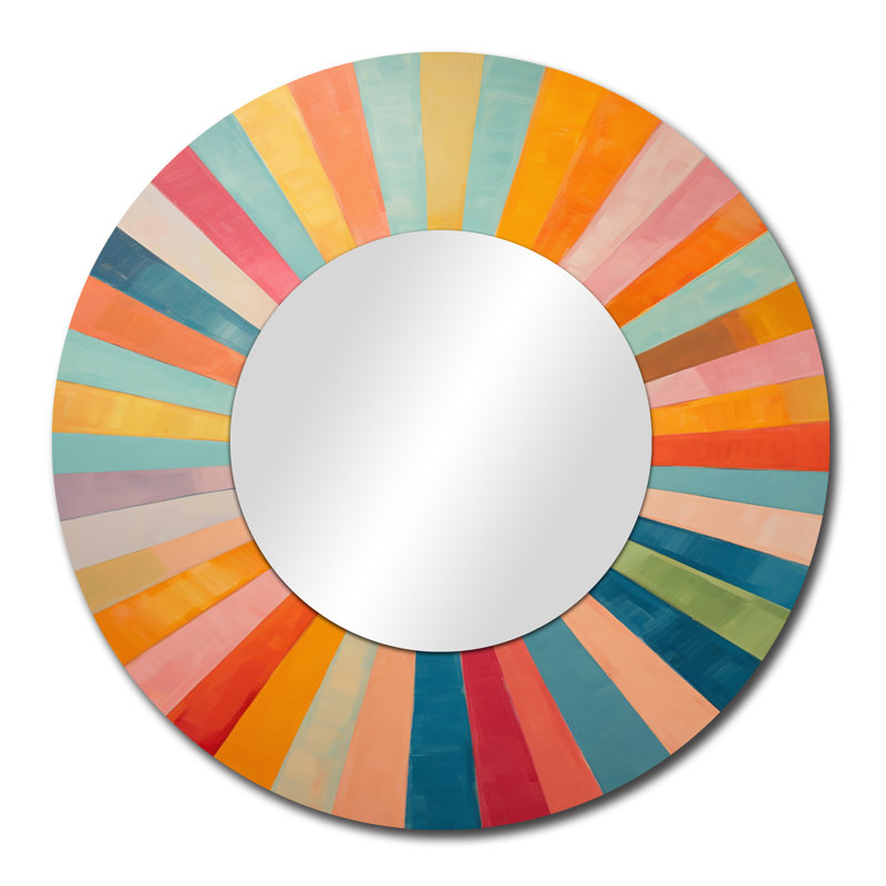 Coloré Mid-Century optique Serenade I - miroir décoratif moderne de style Mid-Century, grand miroir mural de style Mid-Century, impression d'art en métal