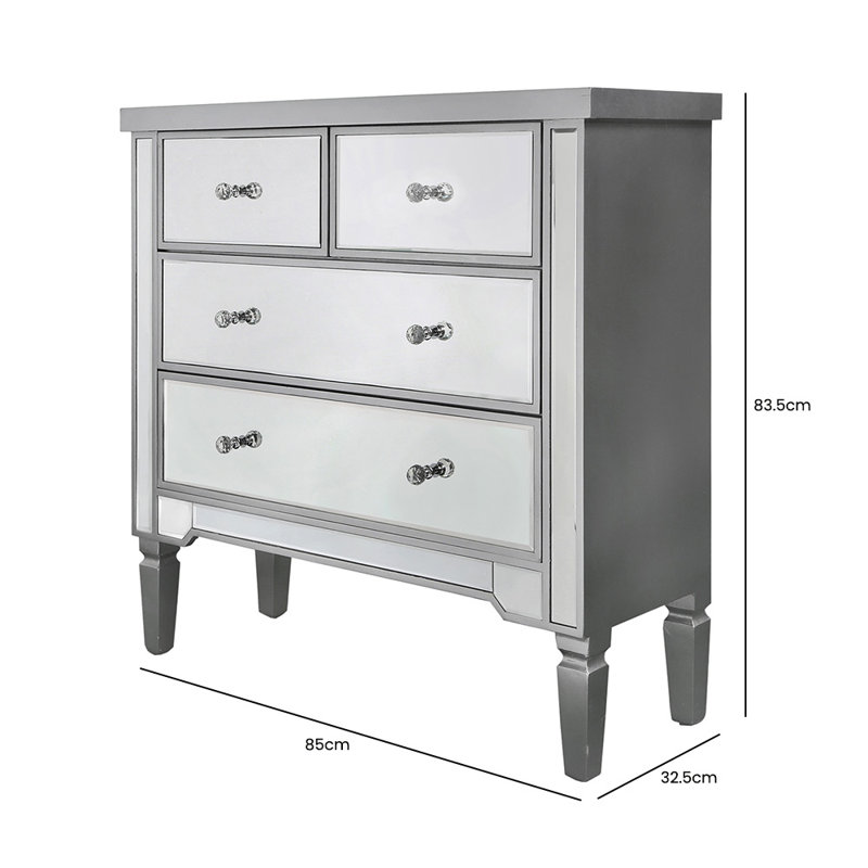85cm W 4 - Drawer Chest of Drawers, Silver