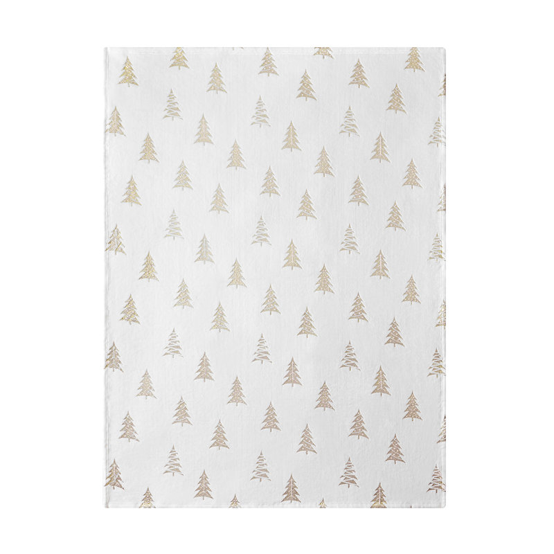 White and Gold Cotton Holiday Throw Blanket