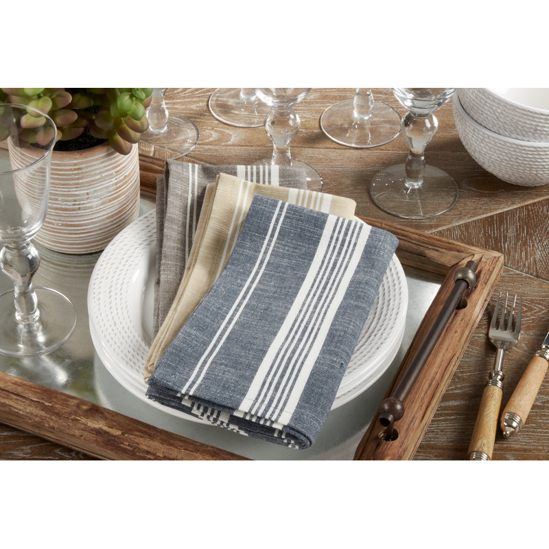 Navy Blue and White Striped Cotton Square Napkins, Set of 4