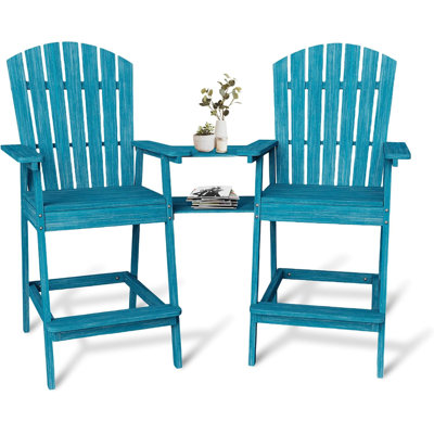 Set of 2 Outdoor Adirondack Barstools with Connecting Tray, Tall Adirondack Chairs Bar Chairs for Deck, Balcony, Backyard, Patio Bar Stool Chair with High Back
