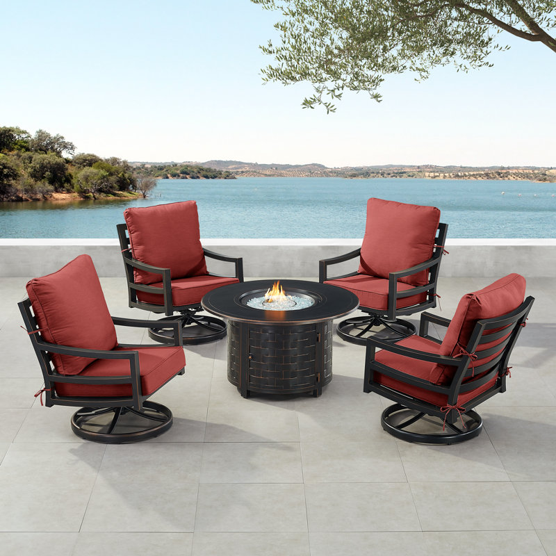 Ferrey 4 - Person Patio Conversation Set with Cushions, Red