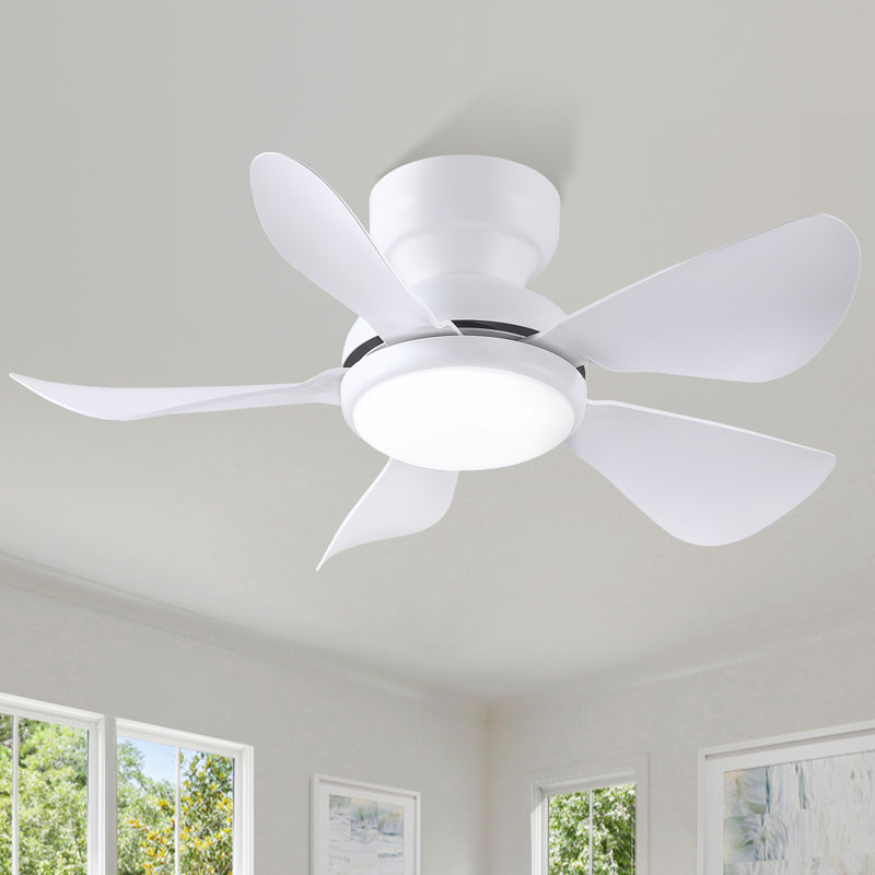 Flush Mount Ceiling Fan With Light And Remote/app, 36" Wide, White