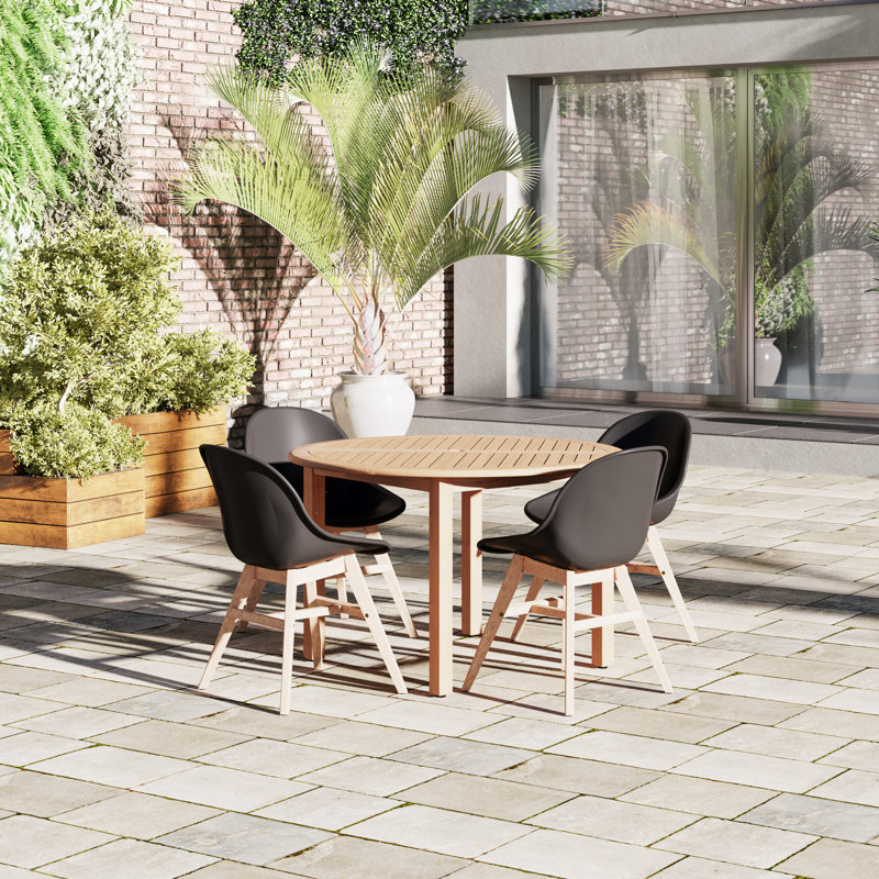 Anautica Round 4 - Person 47" Teak Finish Outdoor Furniture Dining Set, Teak finish