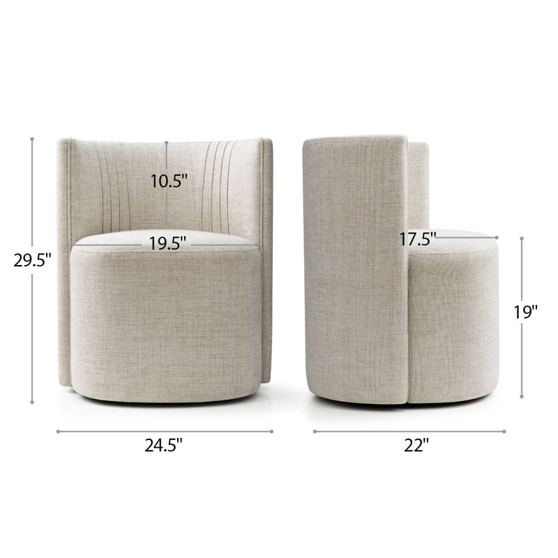Upholstered Barrel Back Office Chair with Rolling Casters for Home Office, Oatmeal