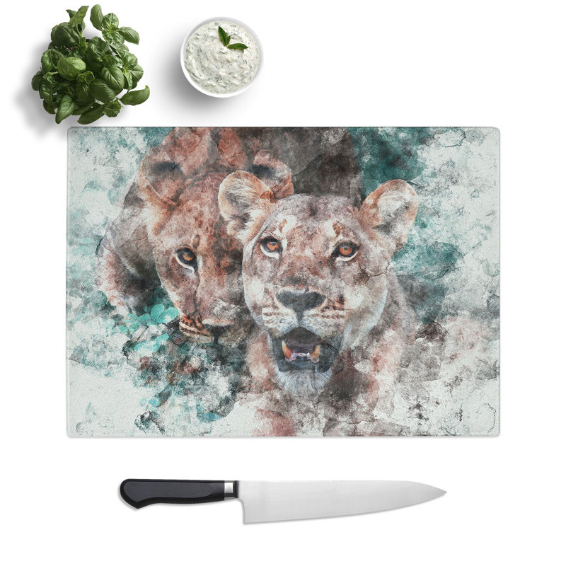 Tempered Glass Lioness Duo Chopping Board, 28.5 cm x 39 cm