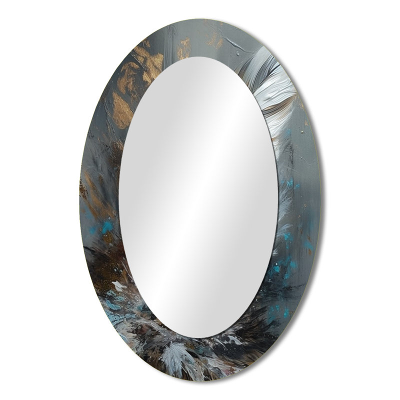 Plume dorée Wanderlust III - miroir mural ovale doré, 36 po x 24 po