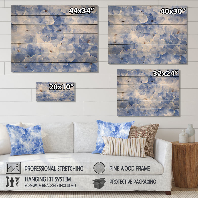 «Aqua Velvet Daisies Flower Flow I», art mural traditionnel sur bois de pin naturel, H 10 po x l 20 po