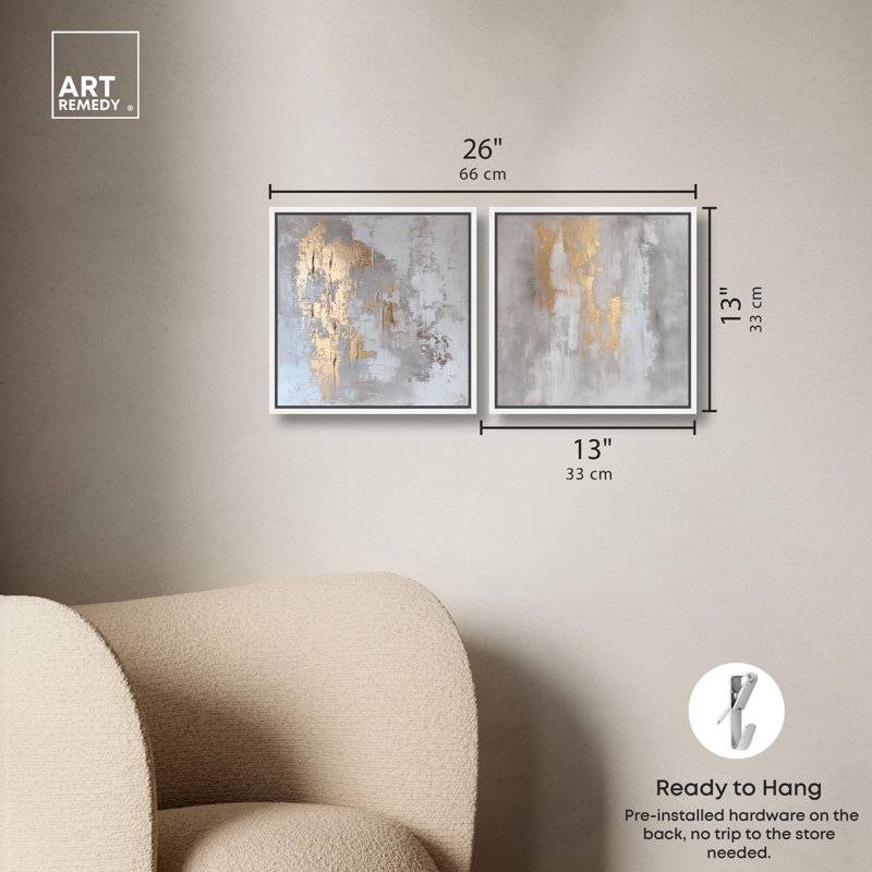 Rustic Gold Expose© Duo Canvas Print Gold Boho Wall Art Set by Art Remedy, Black Frame, 12 x 12, H 13 po x l 13 po