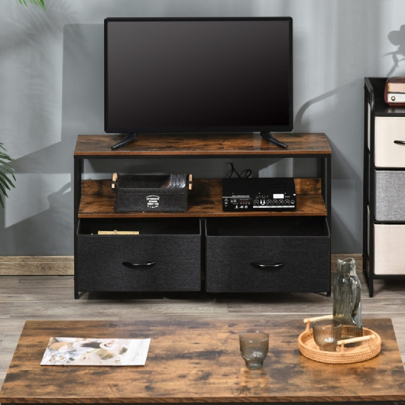 TV Stand Cabinet With 2 Foldable Drawers, Rustic Brown