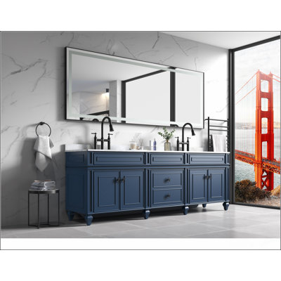 Miroir de salle de bain 96 x 36 pouces à DEL avec cadre en aluminium, miroir de meuble-lavabo mural, anti-buée, mémoire, 3 couleurs, réglable en continu