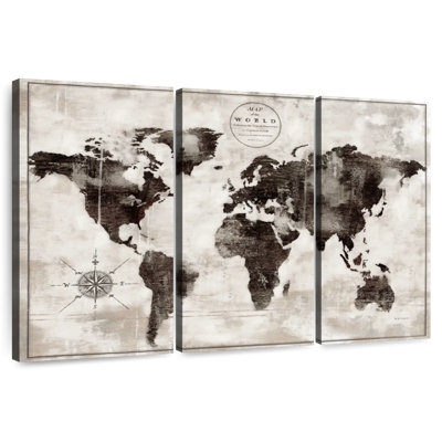 Carte du monde rustique Aliaz en noir et blanc