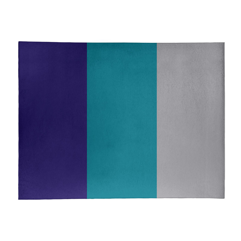 Tapis mauve foncé/bleu/vert/gris rayé, Rectangle 5 pi x 7 pi