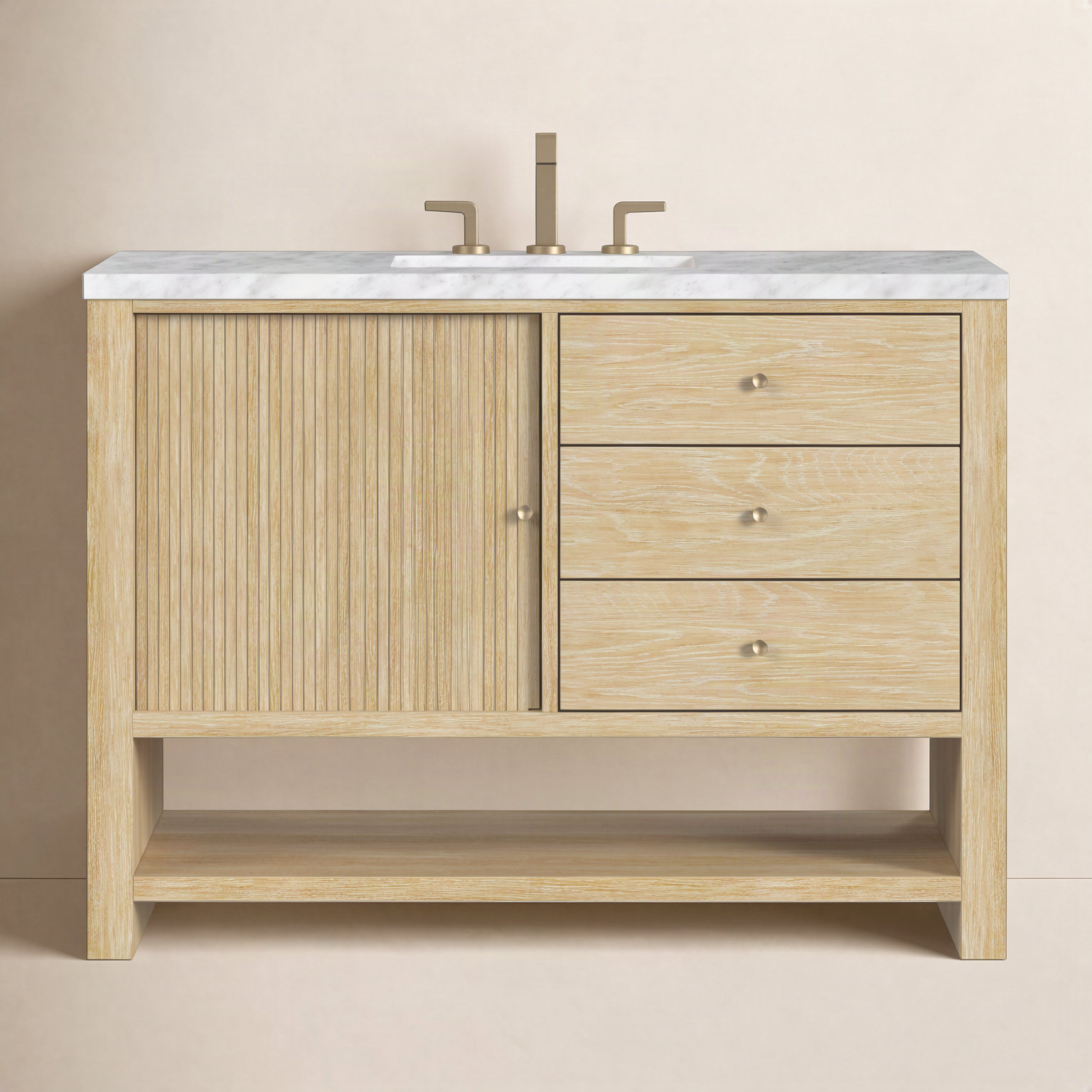 Marigot 48'' Single Bathroom Vanity, Carrara White Marble, 8" Widespread