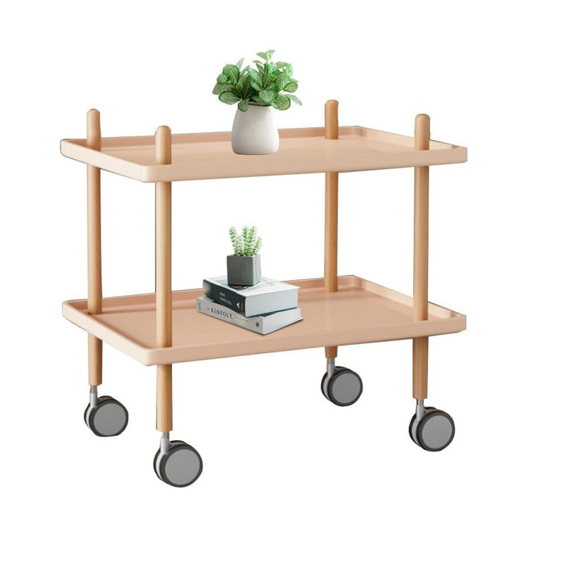 Table de bout à 2 niveaux avec tablette de rangement et table de chevet moderne en bois avec roulettes, Rose