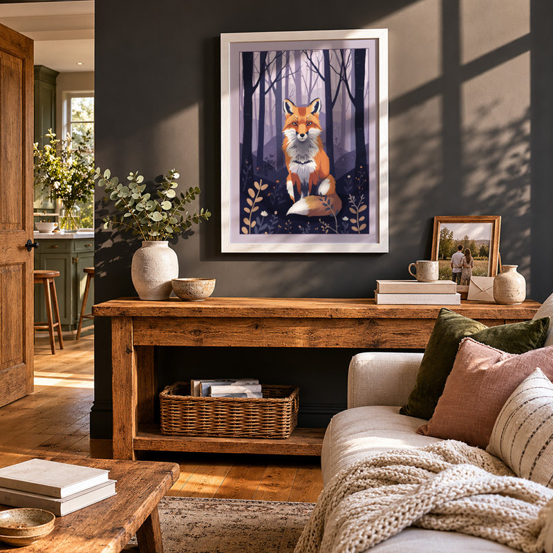Forest Fox Boho - Framed Print, A2 - 59.4 x 42.0 cm, White