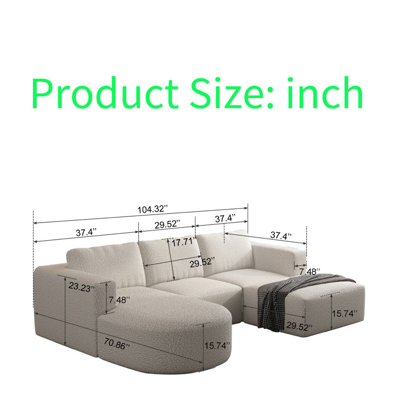 U-Shaped Modular Sectional Sofa With Chaise And Ottoman, Convertible Sleeper Couch, Memory Foam&Spring Bag&Yarn Fleece Fabric