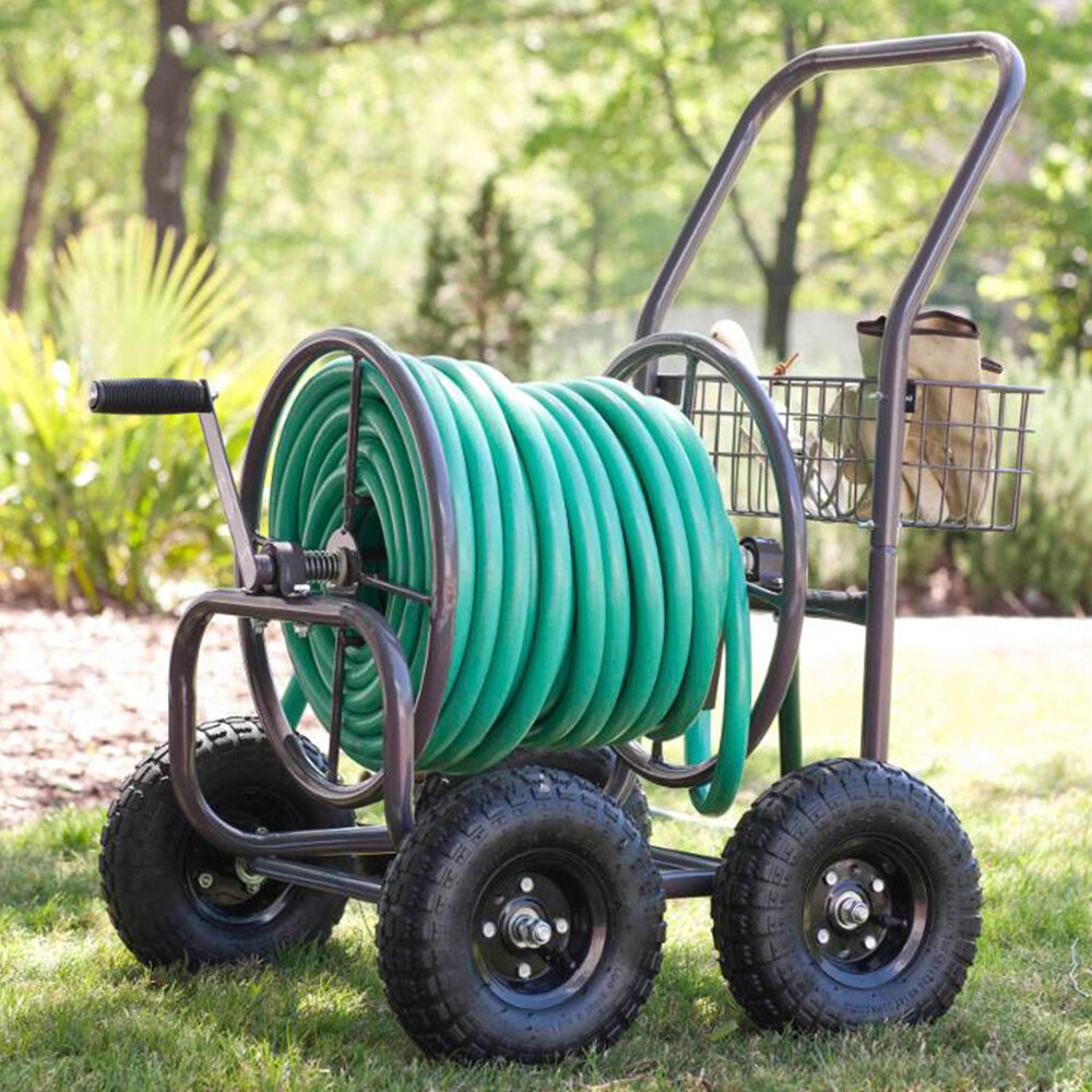 Garden Hose Reel Industrial Hose Reel Cart, Heavy Duty Metal Frame with  Solid Wheels, Labor Saving