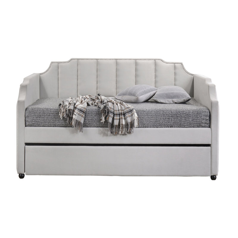 Dove Grey Tufted Back Twin Daybed With Trundle, Dove Gray