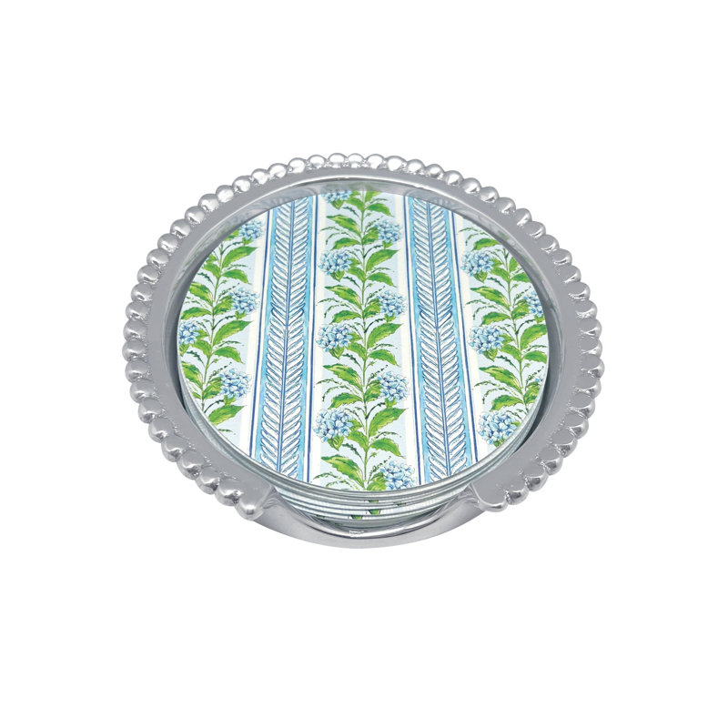 Hydrangea Beaded Round Coaster Set with Holder