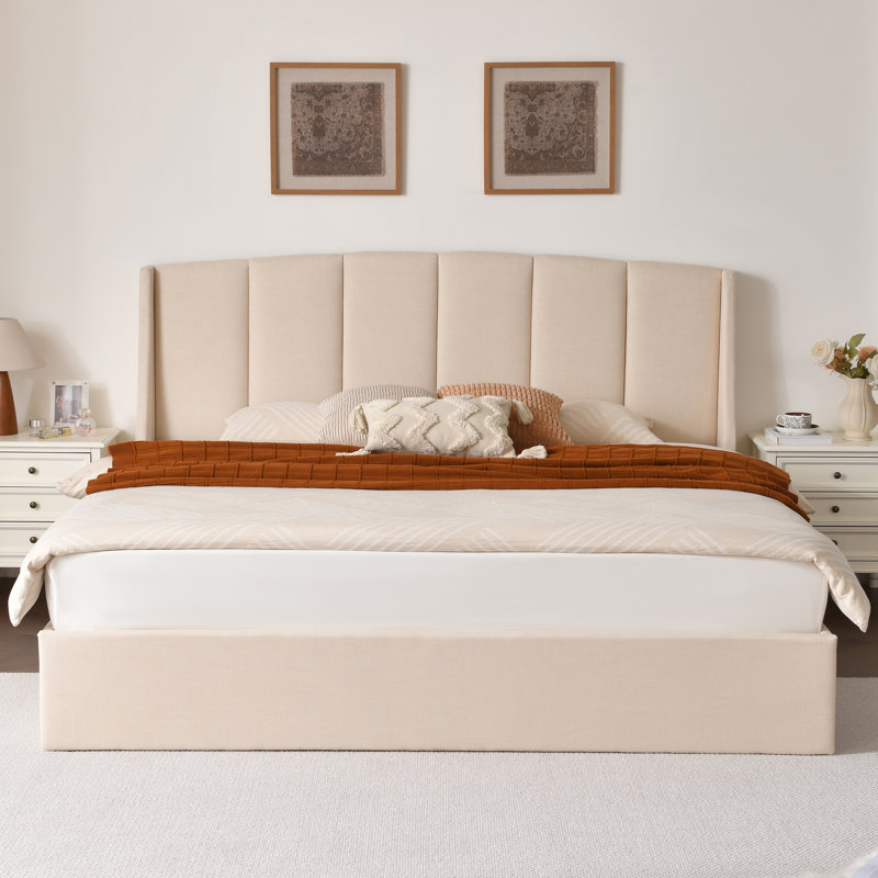 Balynda Upholstered Storage Platform Bed, Beige, King