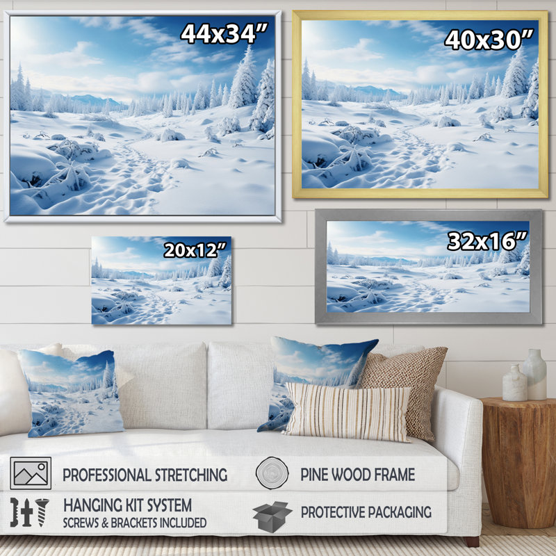 «Winter Snow Wonderland» sur toile, H 24 po x l 32 po x P 1 po, Cadre doré à une seule photo