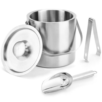 Portable Ice Buckets For Parties 3 Liter Double-Wall Ice Buckets With Lid,Scoop,Tongs,Handle -Stainless Steel Ice Container To Keep Ice Frozen Longer- Ideal For Cocktail Bar,Camping,Chilling Beer/Wine