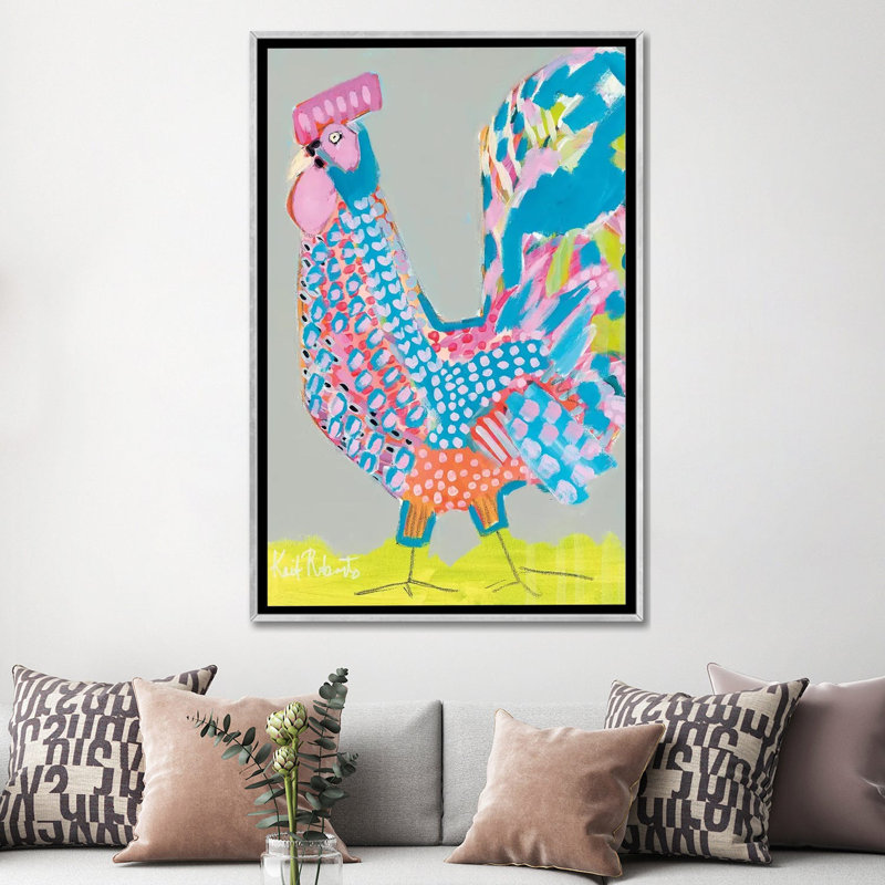 Ralph the Rooster par Kait Roberts - reproduction d'art, Toile avec cadre argenté, Aucun mat, H 60 po x l 40 po x P 1,5 po