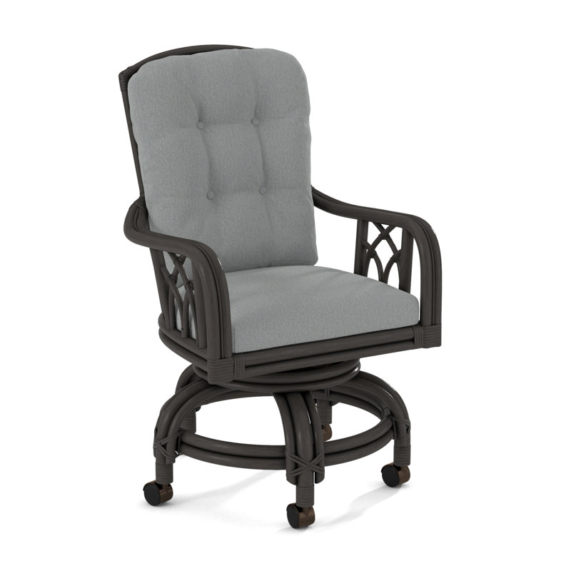 Edgewater Castered Arm Chair, Black, Light Blue Performance Fabric; 0851-55