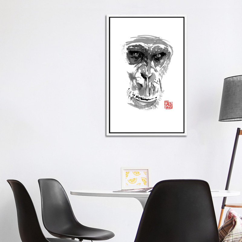 Chimpanzee by Péchane - Print on Canvas, 101.6 cm H x 66.04 cm W, White Framed