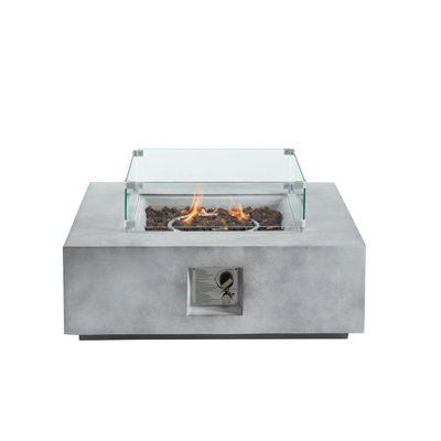 Table de foyer d'extérieur au propane en béton avec couvercle H 11,6 po x l 34,6 po Akenya