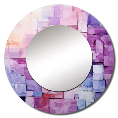 Lilac Lattices Abstract Shapes I - Abstract Shapes Large Mirror, Modern Round Decorative Wall Mirror, Printed Metal Art