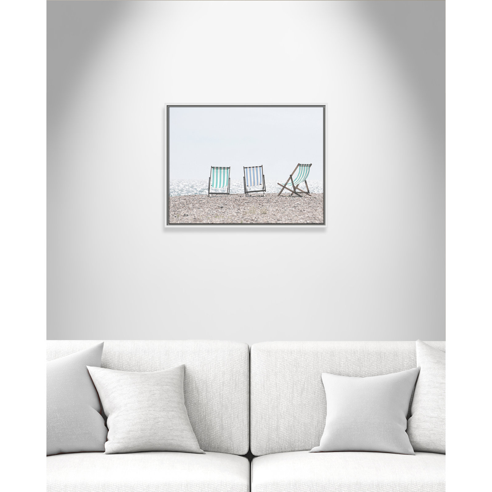 Beach Chairs - Photograph Print, White Framed Canvas, 19.5" H x 25.5" W x 2" D