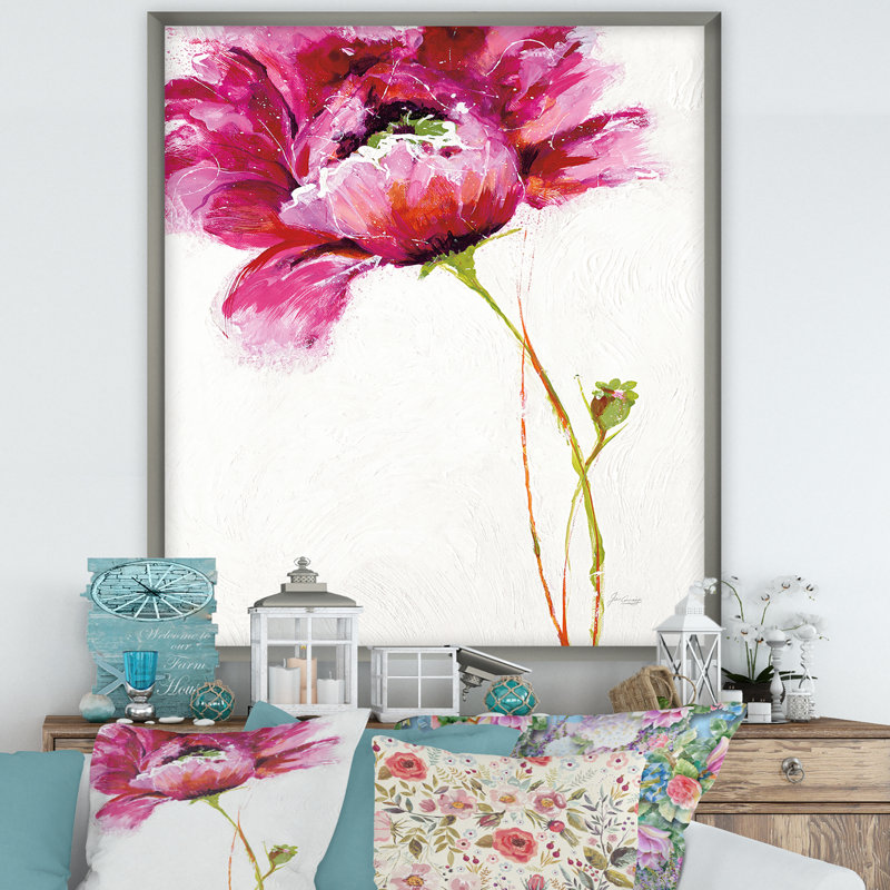 Cadre photo « big red fleurs », reproduction sur toile, H 40 po x l 30 po x P 1,5 po, Cadre argenté