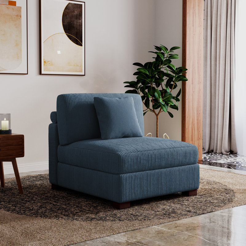 Fauteuil d'appoint en velours côtelé Milbrey, Marine, Velours côtelé