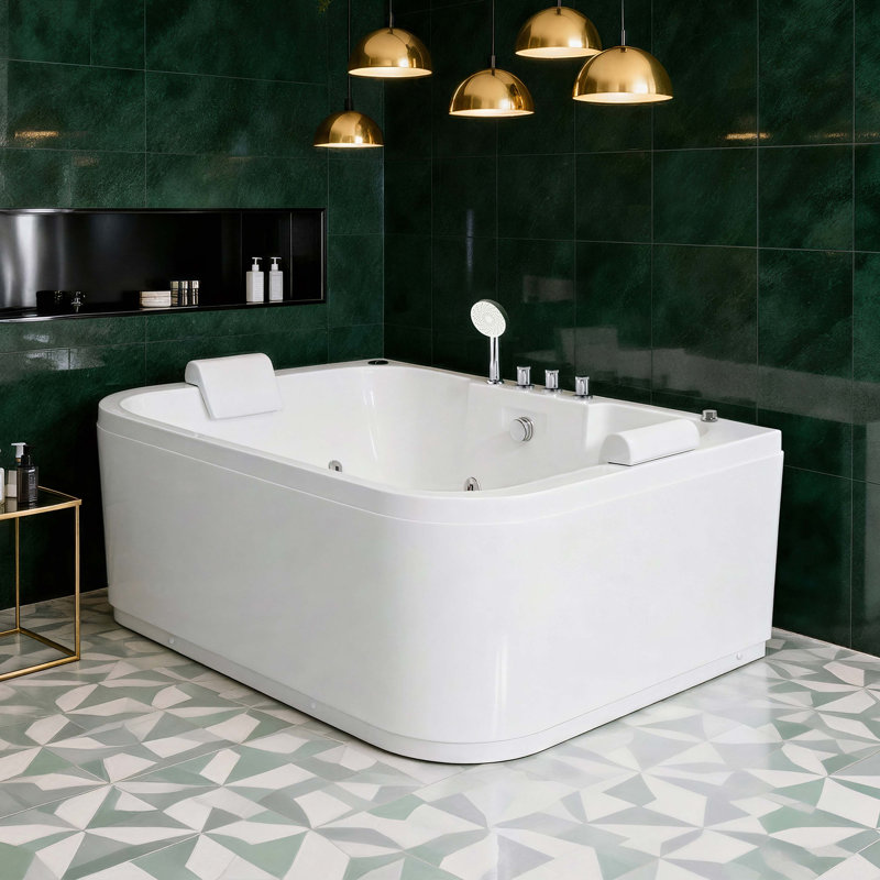 Baignoire de massage tourbillon en acrylique 61 pouces pour 2 personnes 16 jets d'eau chauffant à jets d'eau pour massage de spa
