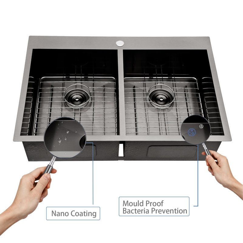 LEPUDAY 33"L x 22"W Gunmetal Black Topmount Kitchen Sink Single Bowl Drop-in Stainless Steel Sink