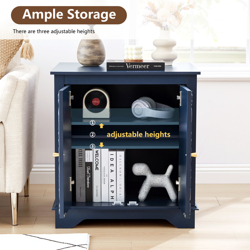 Farmhouse 25.59'' Tall Embossed Side Table Cabinet, Blue