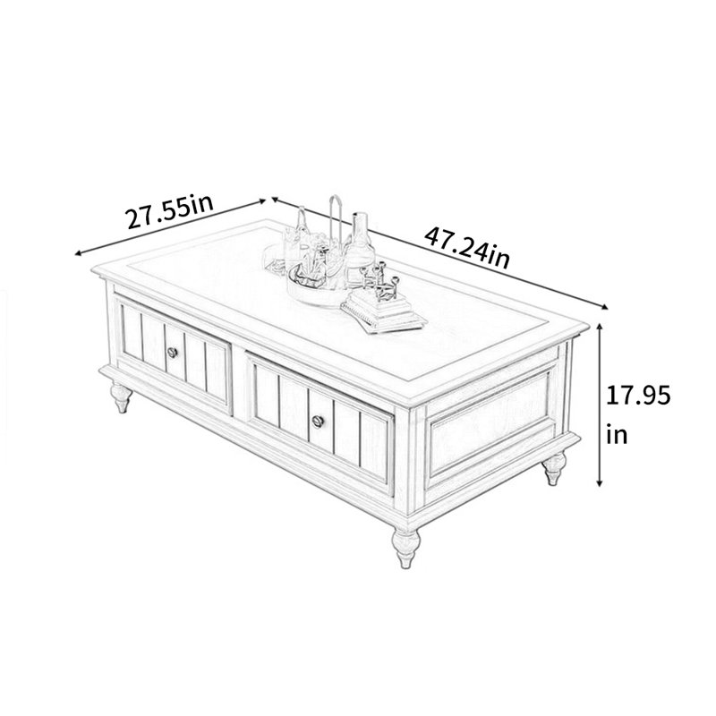 Table basse en bois massif en frêne avec vert rétro, H 17,95 po x L 47,24 po x l 27,55 po