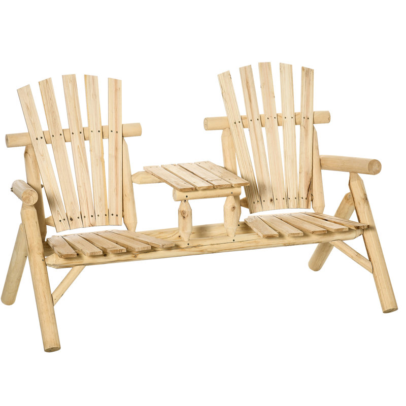 Ensemble de jardin avec table et chaises en bois, foyer extérieur pour porche, terrasse ou jardin, tons naturels.