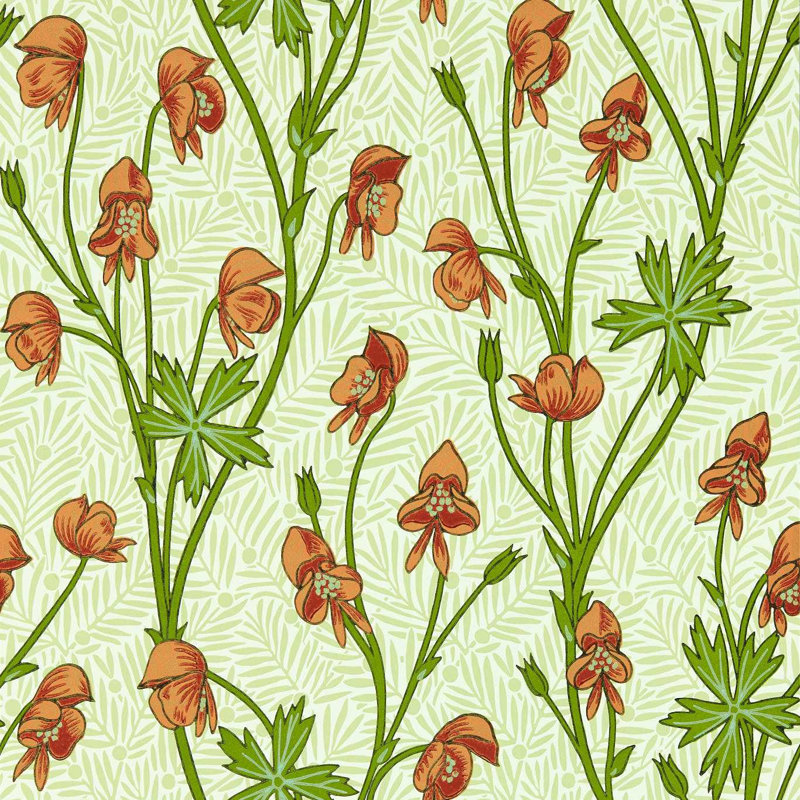 Bedford Park Monkshood Wallpaper, Tangerine/Sage